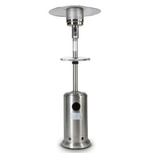 Dcenta 46000BTU Propane Stainless Steel Mushroom Outdoor Patio , with Two Smooth-rolling Wheels,with Hose Set,with Black Cover,with Round Side Table
