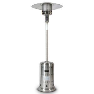 Dcenta 46000BTU Propane Stainless Steel Mushroom Outdoor Patio with Hollow Pattern on Tank housing, with Two Smooth-rolling Wheels,with Hose Set,with Black Cover,Pole in Two Pieces(Upper and Botto
