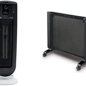 De'Longhi Ceramic Tower Heater & Mica Thermic Panel Heater, Full Room Quiet 1500W, standing/Easy Install Wall Mount, Adjustable Thermostat, 2 Heat Settings, Black, HMP1500