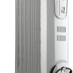 DeLonghi Oil-Filled Radiator Space Heater, Full Room Quiet 1500W, Adjustable Thermostat 3 Heat Settings, Energy Saving, Safety Features, Light Gray, TRH0715