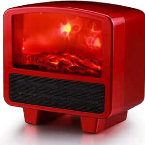 Ditanjia Portable Flame Heater, Electric Fire Stove with Realistic LED Flame Effect, Overheat Protection, for Personal Space Warmer heaters for Home (Color : Red)