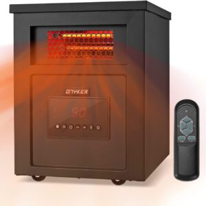 DNYKER Infrared Space Heater, 1500W Remote Control Black Electric Space Heater With Wheels, 3 Heating Modes, Timer and Overheat Protection, Quiet Fan Indoor Portable Space Heater For Living Room