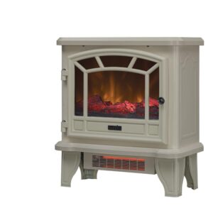 Duraflame Electric Fireplace Stove 1500 Watt Infrared Heater with Flickering Flame Effects – Cream