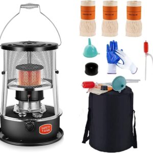 DUTIL Adjustable Height Kerosene Stove, Indoor Heater Non Electric with Glass Chimney,Black Portable Kerosene Stove Heaters, with Storage Bag and Accessories