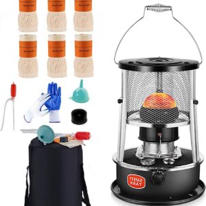 DUTIL Kerosene Oil Heater,Stainless Steel Non Electric Heater, Burn More Fully Indoor Emergency Heater, with 6 Wick and Gloves, Height Adjustable Mini Kerosene Heater