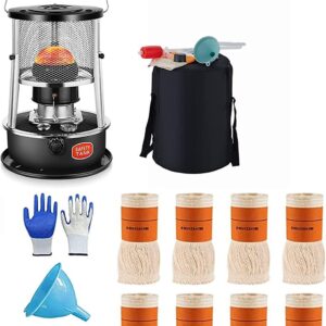 DUTIL Kerosene Stove Heater, Height Adjustable Non Electric Heaters for Indoor, Stainless Steel Oil Heater, with Portable Handle, with 8 Wicks 2 Pairs of Gloves