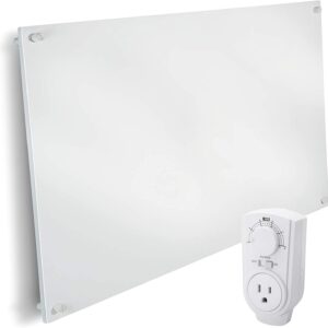 EconoHome Wall Mount Space Heater Panel – with Thermostat – 600 Watt Convection Heater – Ideal for 200 Sq Ft Room – 120V Electric Heater – with Overheat Protection