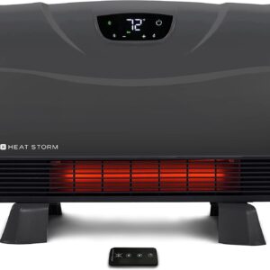 Heat Storm Phoenix HS-1500-PHX, Infrared Space Heater with Attachable Feet, Remote Control, Energy Efficient-750-1500 Watts, Gray Floor or Wall