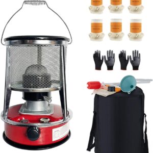 Kerosene Heater with Storage Bag 4.6L Stove Heater Burner Non Electric Kerosene Stove Indoor Burner Camping Oil Heaters with Overheat Protection and 6 Wicks (Color : Red-4.6L)