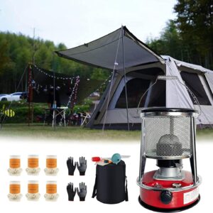 Kerosene Stove Heater 4.6L Kerosene Heater Adjustable Firepower Space Heater Efficient Glass Burner Fast Heater Kerosene Stove Burner 360° Surround Heating (Color : Red-4.6L)