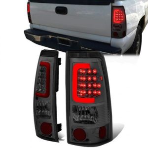 99-03 Chevy Silverado GMC Sierra 1500 2500 3500 Red C-Bar LED Tail Lights - Smoked