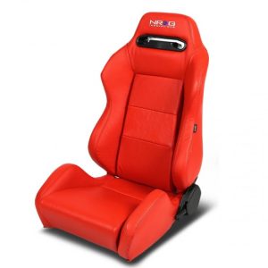 NRG Innovations - Red Leather Racing Seat w/Universal Slider - Driver Side