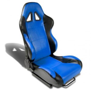 Left / Driver Side Reclinable PVC Leather Racing Seat w/Universal Slider - Blue/Black