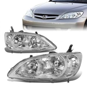 04-05 Honda Civic Sedan/Coupe Headlights - Chrome Housing Clear Corner