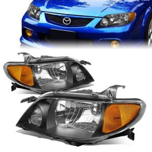 01-03 Mazda Protege Headlights - Black Housing Amber Corner