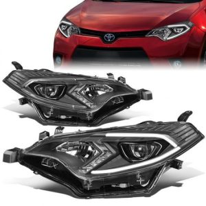 14-16 Toyota Corolla LED DRL Projector Headlights - Black Housing Clear Corner