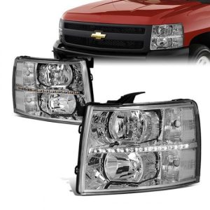 07-14 Chevy Silverado 1500 2500 3500 HD LED DRL Headlights - Chrome Housing Clear Corner