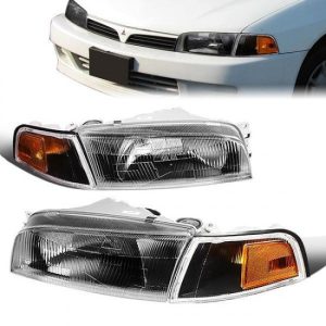 97-01 Mitsubishi Mirage Sedan Headlights - Black Housing Amber Corner