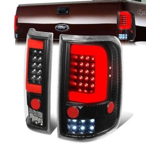 04-08 Ford F150 Lobo Red C-Bar LED Rear Brake Tail Lights - Black Housing