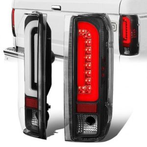 90-97 Ford F150 F250 F350 Bronco LED Bar Rear Brake Tail Lights - Black Housing