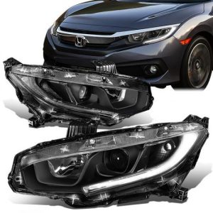 16-18 Honda Civic LED DRL Projector Headlights - Black Housing Clear Corner