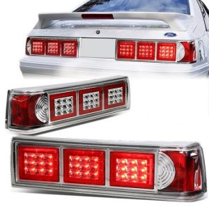 87-93 Ford Mustang LED Rear Brake Tail Lights - Altezza Style - Chrome Housing