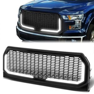 15-17 Ford F150 Front Grille+LED Bar - Badgeless Honeycomb Mesh - Black