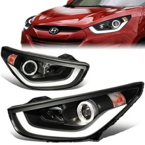 10-16 Hyundai Tucson LED DRL+Halo Ring Projector Headlights - Black Housing