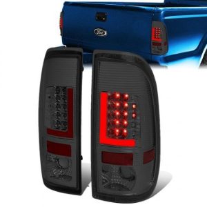 97-07 Ford F250 F350 F450 F550 Super Duty Red L-Bar LED Rear Brake Tail Lights - Smoked