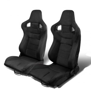 Racing Seats - Reclinable - Carbon Fiber - Faux Suede - Pair