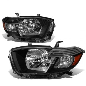 08-10 Toyota Highlander Headlights - Black Housing Amber Corner