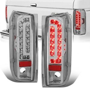 90-97 Ford F150 F250 F350 Bronco LED Rear Brake Tail Lights - Chrome Housing