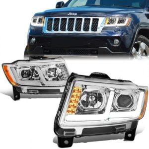11-13 Jeep Grand Cherokee LED DRL+Turn Signal Projector Headlights - Chrome