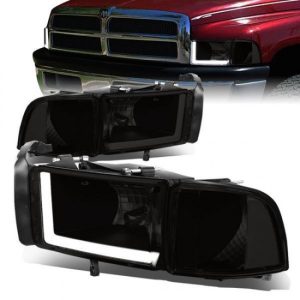 94-02 Dodge Ram 1500 2500 3500 LED DRL Headlights - Tinted Housing Clear Corner
