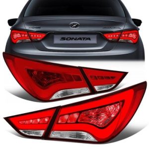 11-14 Hyundai Sonata LED Bar Rear Brake Tail Lights - Inner+Outer Lamps - Red/Clear