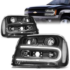02-09 Chevy Trailblazer EXT LED DRL Projector Headlights - Black Housing Clear Corner