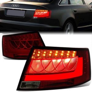 05-08 Audi A6 Quattro Sedan S6 LED Bar Rear Brake Tail Lights - Red Tint Housing