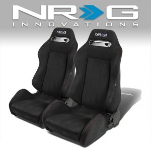 NRG Innovations - Pair Suede Leather Racing Seat w/Universal Slider - RS-NR-SU-BK