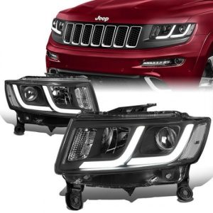 14-16 Jeep Grand Cherokee LED DRL Projector Headlights - Black Housing Clear Corner