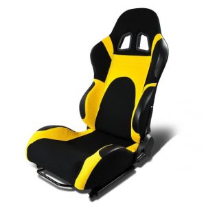 Left / Driver Side Reclinable Yellow Fabric Cloth+Leather Racing Seat w/Universal Slider