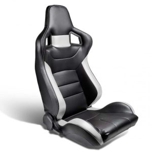 Left / Driver Side Reclinable PVC Leather Racing Seat - Black/Grey
