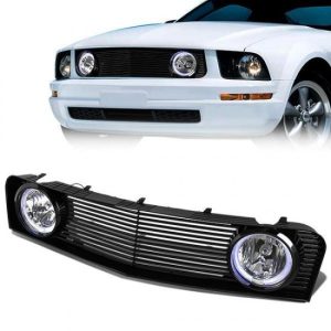 05-09 Ford Mustang 4.0L V6 Front Grille w/Halo Fog Lights - Horizontal Fence Mesh