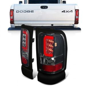 94-02 Dodge Ram 1500 2500 3500 Red C-Bar LED Rear Brake Tail Lights - Smoked