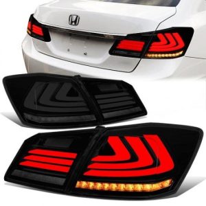 13-15 Honda Accord Sedan LED Bar+Sequential Turn Signal Tail Lights - Smoked Lens