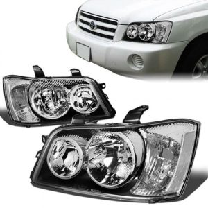 01-03 Toyota Highlander Headlights - Black Housing Clear Corner