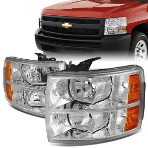 07/14 Chevy Silverado 1500 2500 3500 HD Headlights Chrome Housing Amber Corner