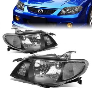 01-03 Mazda Protege Headlights - Black Housing Clear Corner