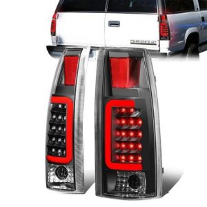 88-00 Chevy Silverado C10 C/K 1500 2500 3500 Suburban Red C-Bar LED Tail Lights - Black
