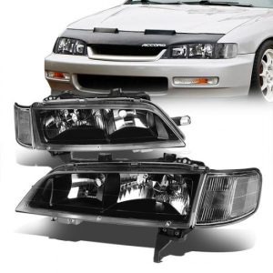 94-97 Honda Accord Headlights - Black Housing Clear Corner