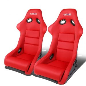 NRG Innovations - Pair Red Fiberglass Woven Fixed Back Bucket Racing Seats - FRP-300RD-X2